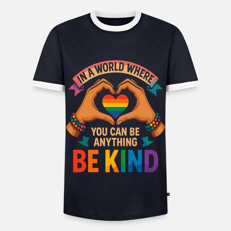 Be Kind - Regenbogenherz Design - Männer Kontrast-T-Shirt - Navy/Weiß