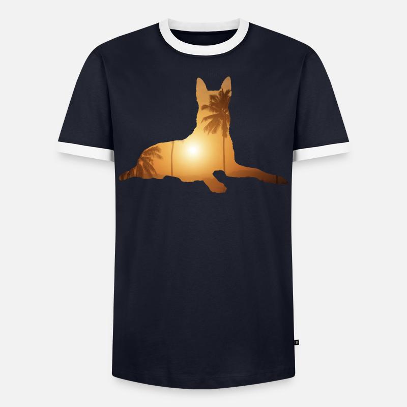 Summer beach - Belgian shepherd - Men's Ringer Shirt - navy/white