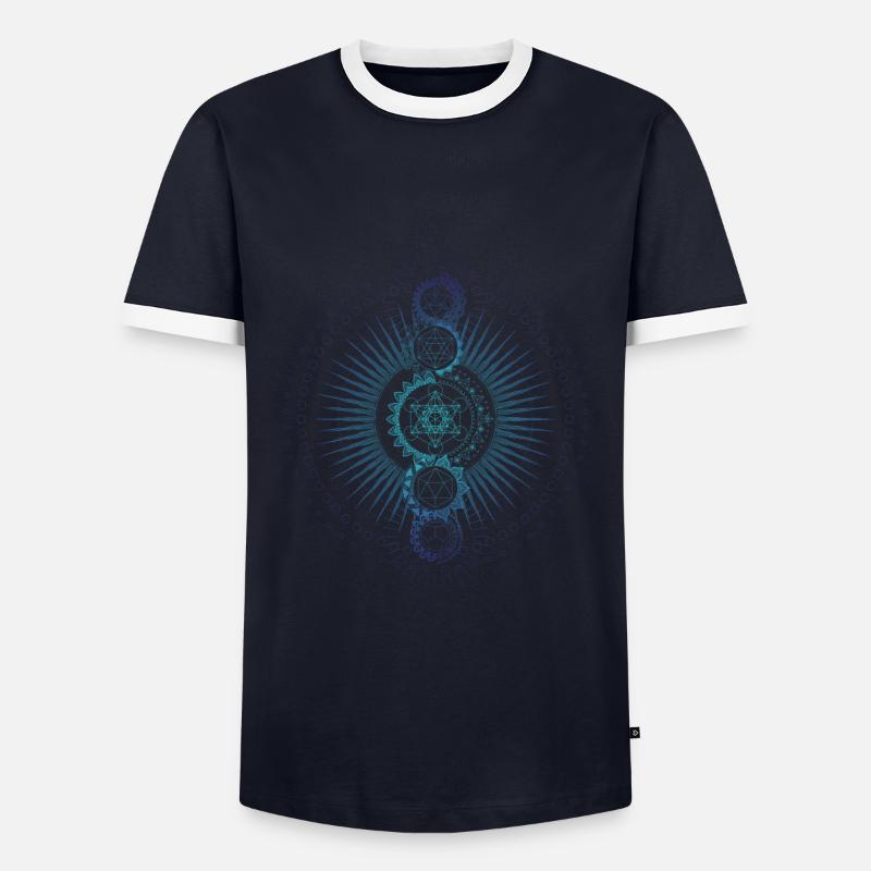 Sacred Geometry Metatron's Cube Gradient - Men's Ringer Shirt - navy/white