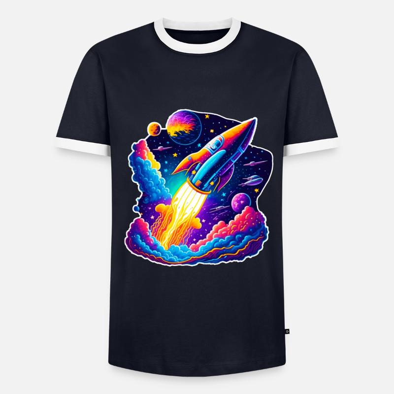 Space View / Rocket - Men's Ringer Shirt - navy/white
