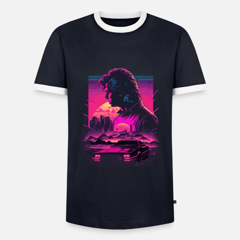 Neon-Retro-Kunst - Männer Kontrast-T-Shirt - Navy/Weiß 