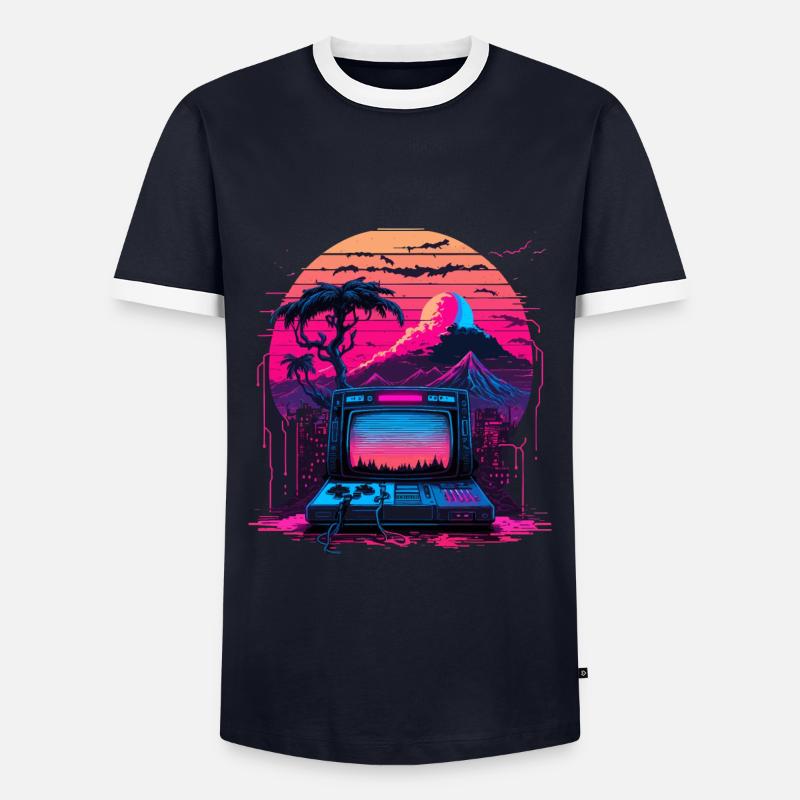 Vaporwave Computer - Men's Ringer Shirt - navy/white 