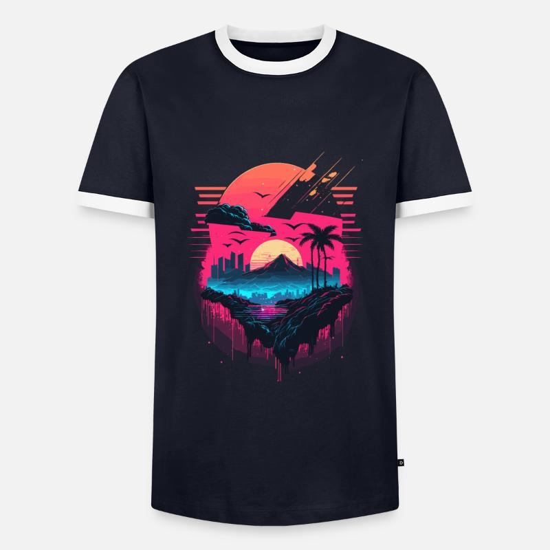 Synthwave Sunset - Men's Ringer Shirt - navy/white 