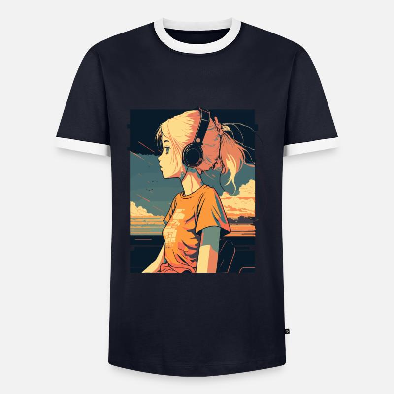Retro Anime Mädchen - Männer Kontrast-T-Shirt - Navy/Weiß 
