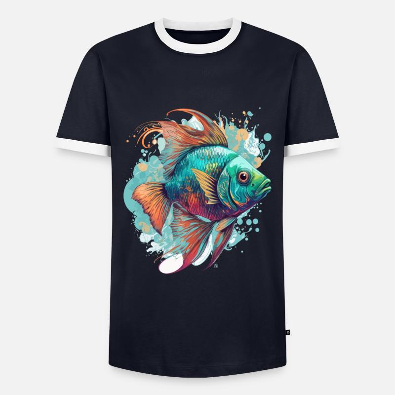 Rainbow Fish - Men's Ringer Shirt - navy/white 