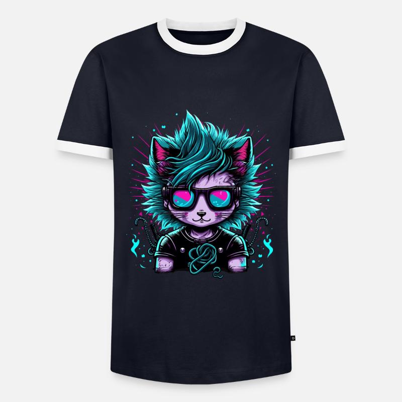 Electrified Emo Cat - Men's Ringer Shirt - navy/white 