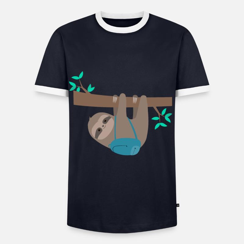 Faultier mit Rucksack - Männer Kontrast-T-Shirt - Navy/Weiß 