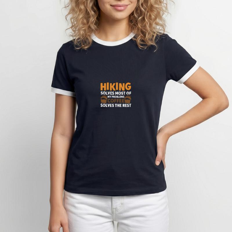 Hiking solves most problems that coffee solves Men's Ringer Shirt