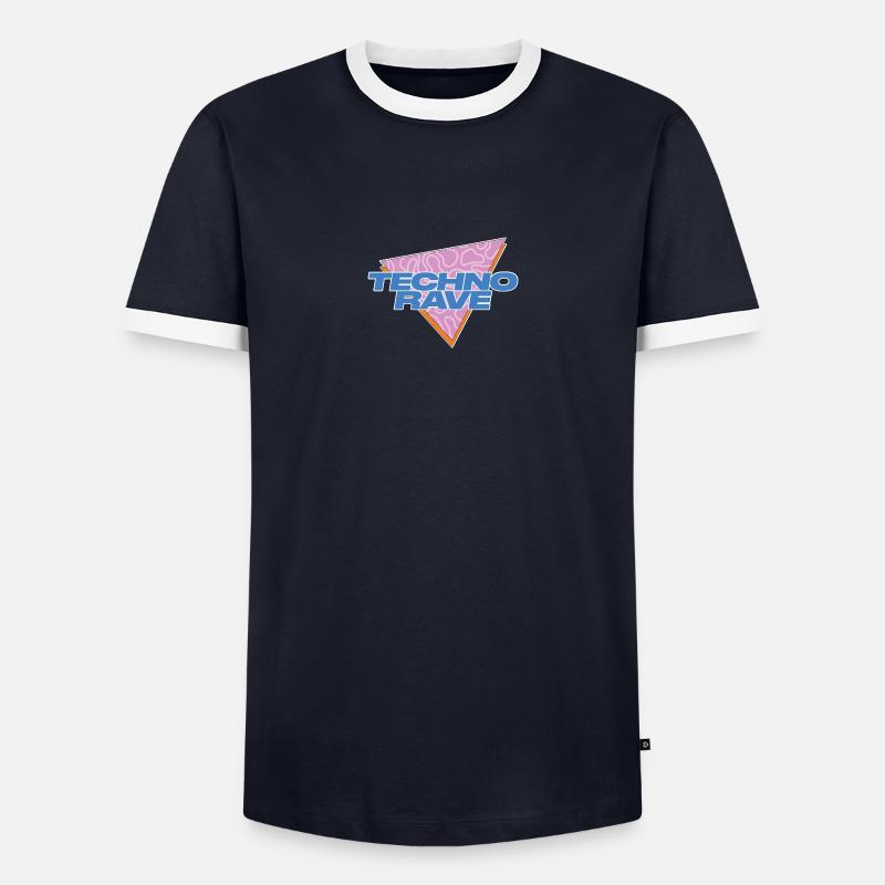 TECHNO RAVE - Männer Kontrast-T-Shirt - Navy/Weiß