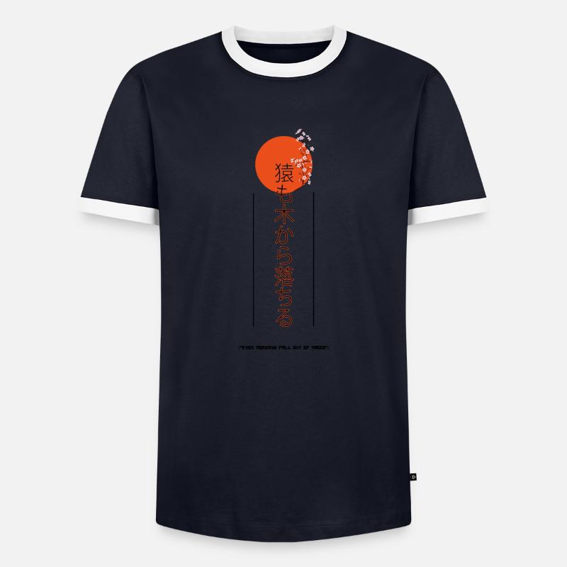 "Sogar Affen fallen von Bäumen" - Männer Kontrast-T-Shirt - Navy/Weiß 