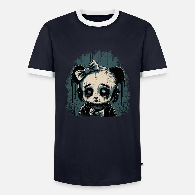 Trauriges Gothic Panda Mädchen - Männer Kontrast-T-Shirt - Navy/Weiß