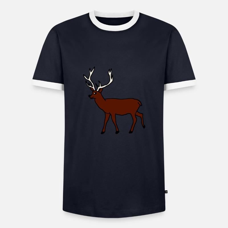 Hirsch, Waldtier - Männer Kontrast-T-Shirt - Navy/Weiß 