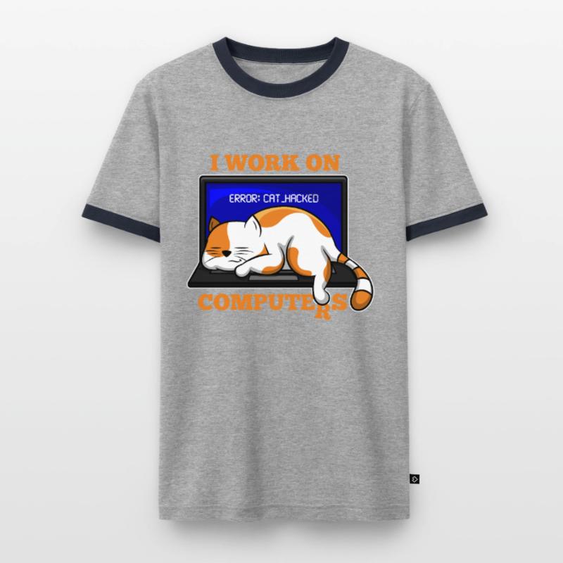 Katze und Computer, die Programmierergeschenk zerhacken Männer Kontrast-T-Shirt