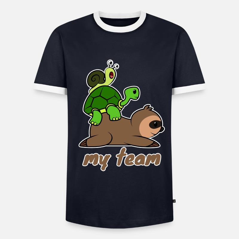 Team Langsam - Männer Kontrast-T-Shirt - Navy/Weiß