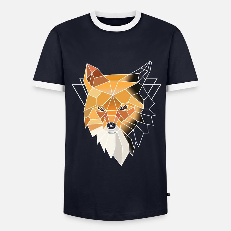 Orange polygonal fox - Men's Ringer Shirt - navy/white 