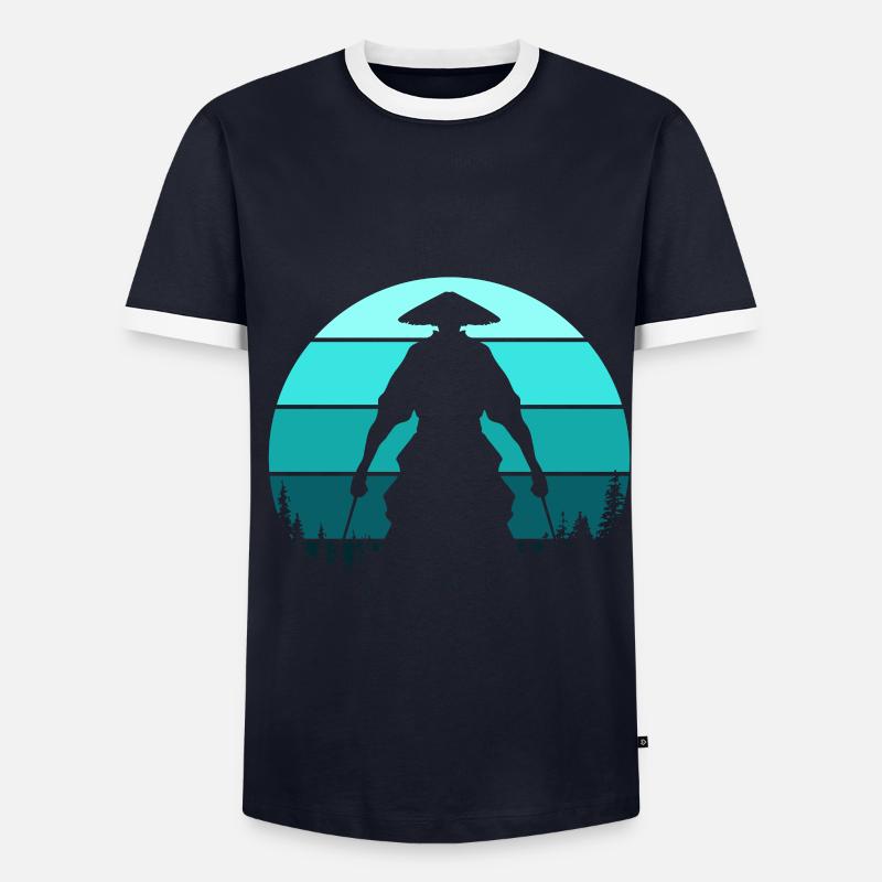 Samurai Silhouette - Männer Kontrast-T-Shirt - Navy/Weiß 