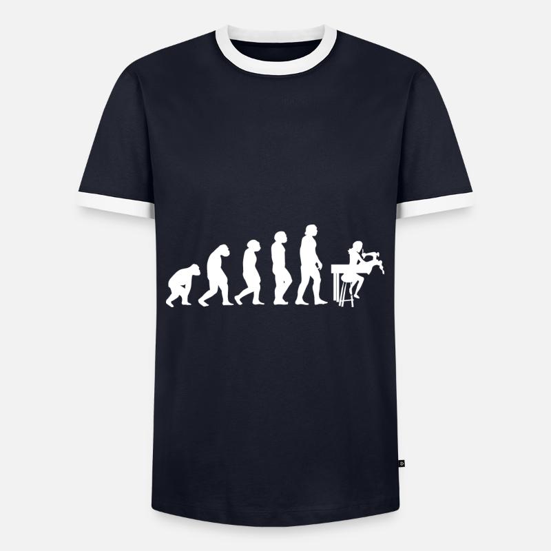 Näher Evolution Schneiderin - Männer Kontrast-T-Shirt - Navy/Weiß 