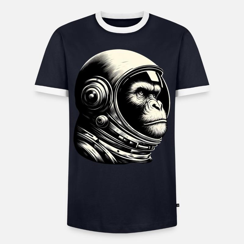 Chimpanzee, Astronaut, Thoughtful, Cosmos - Men's Ringer Shirt - navy/white
