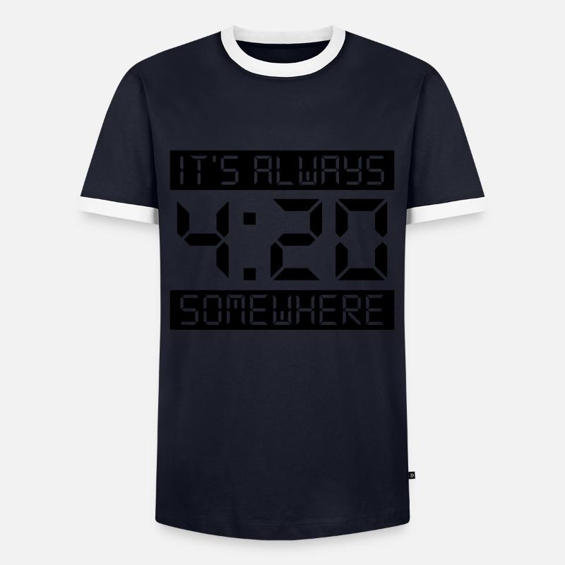 IT'S ALWAYS 4:20 SOMEWHERE - Men's Ringer Shirt - navy/white 