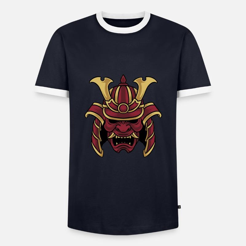 Samurai Warrior Mask - Men's Ringer Shirt - navy/white 