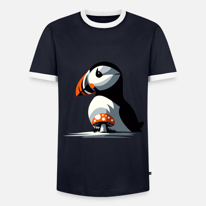 Puffin and toadstool - Men's Ringer Shirt - navy/white