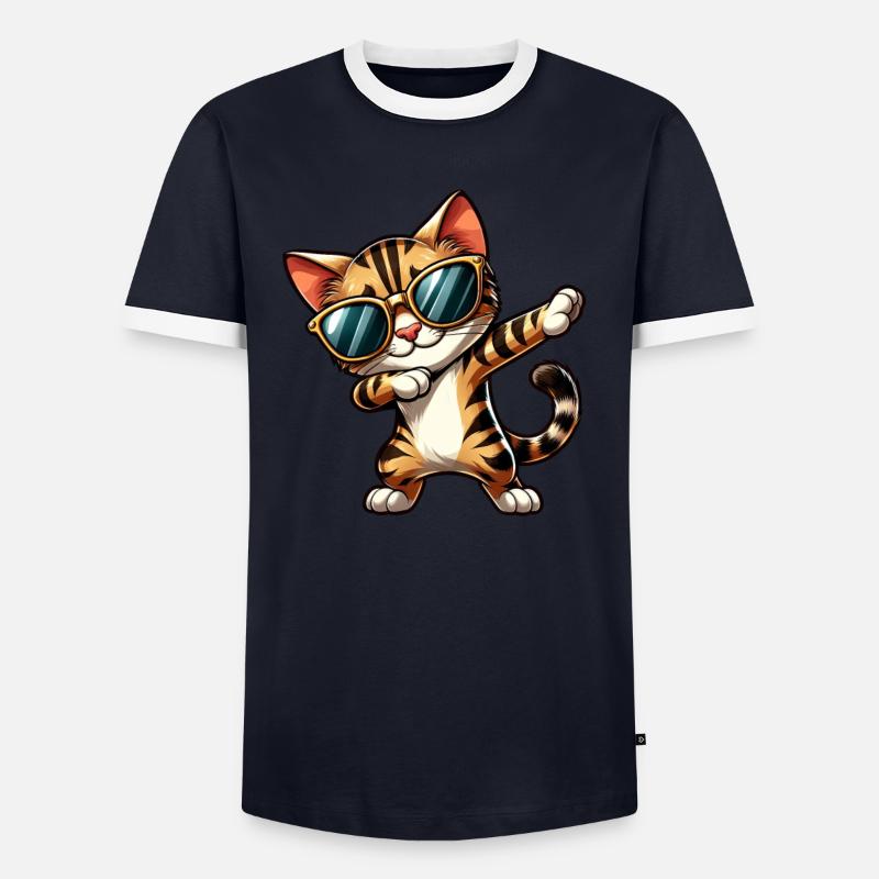Bengal Cat Makes Dab Comic - Men's Ringer Shirt - navy/white 