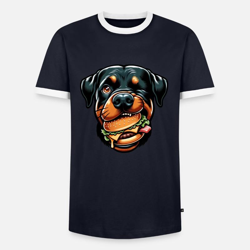 Rottweiler mit Hamburger Cheeseburger - Männer Kontrast-T-Shirt - Navy/Weiß 