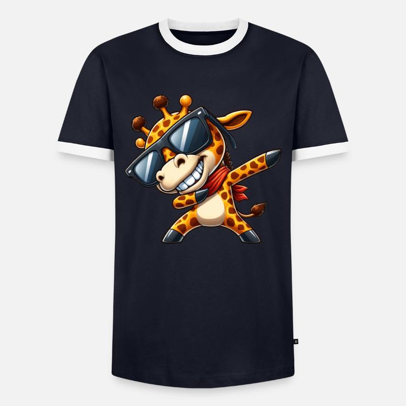 Cool Giraffe Dabbing Sunglasses - Men's Ringer Shirt - navy/white
