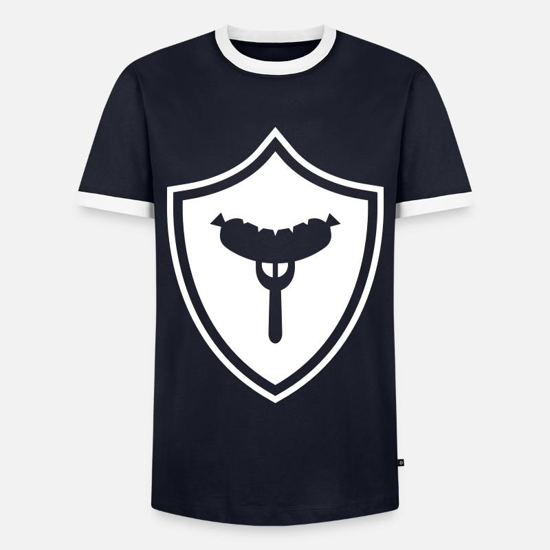 Wurst Gabel Wappen - Männer Kontrast-T-Shirt - Navy/Weiß 