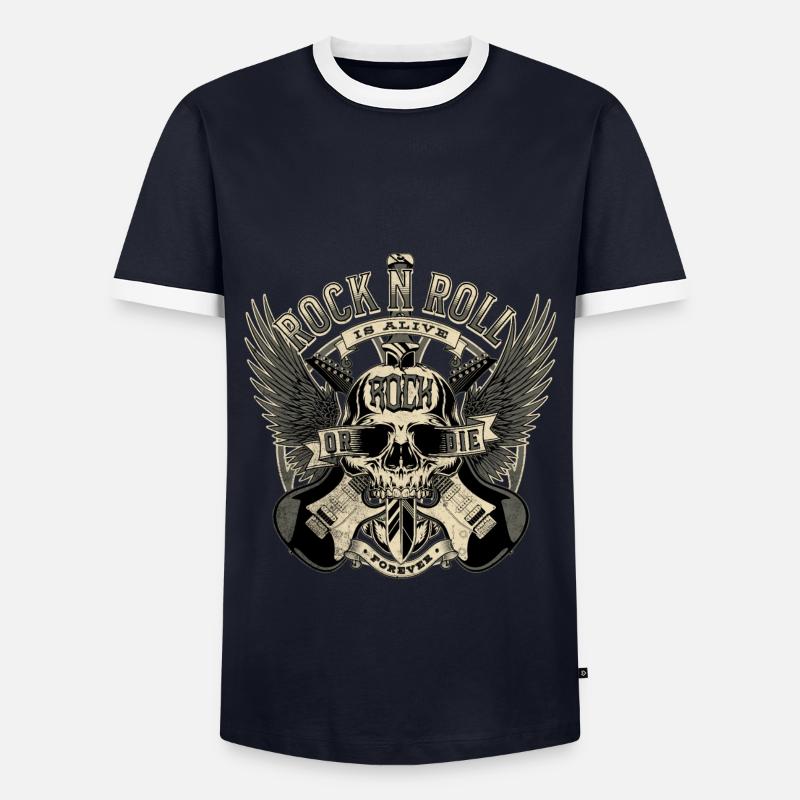 ROCKEN ODER STERBEN - Männer Kontrast-T-Shirt - Navy/Weiß 