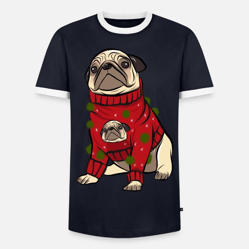 Mops im hässlichen Weihnachtspullover - Männer Kontrast-T-Shirt - Navy/Weiß 