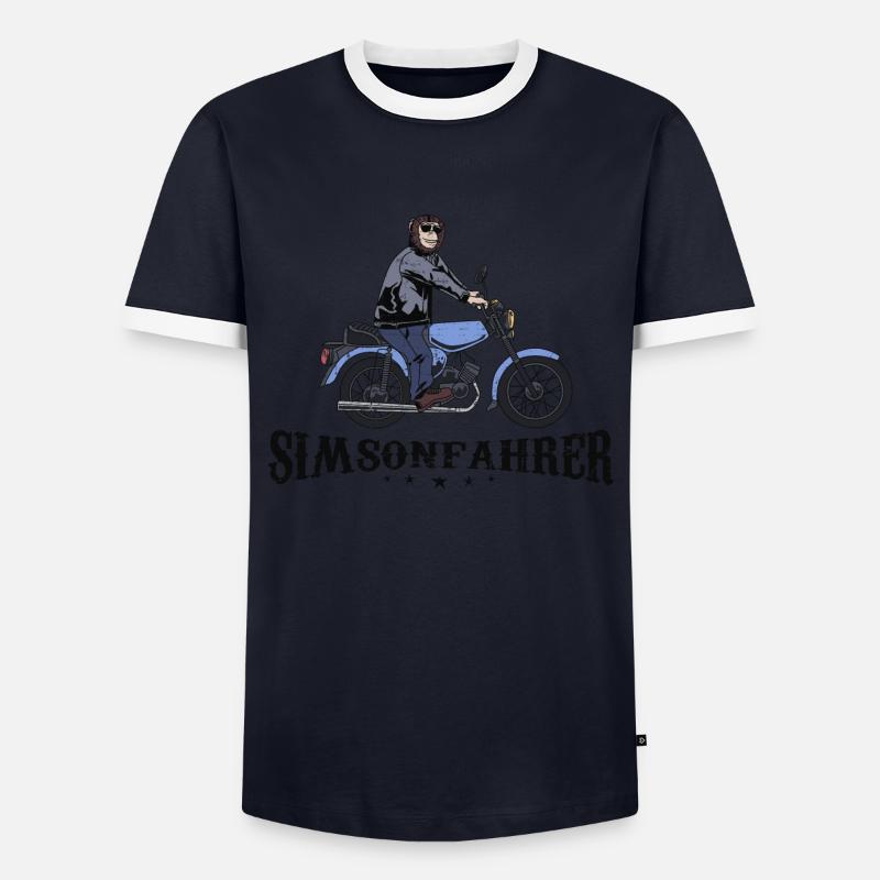 Simsonfahrer Cooler Affe m. Simson DDR Retro Mofa - Männer Kontrast-T-Shirt - Navy/Weiß 