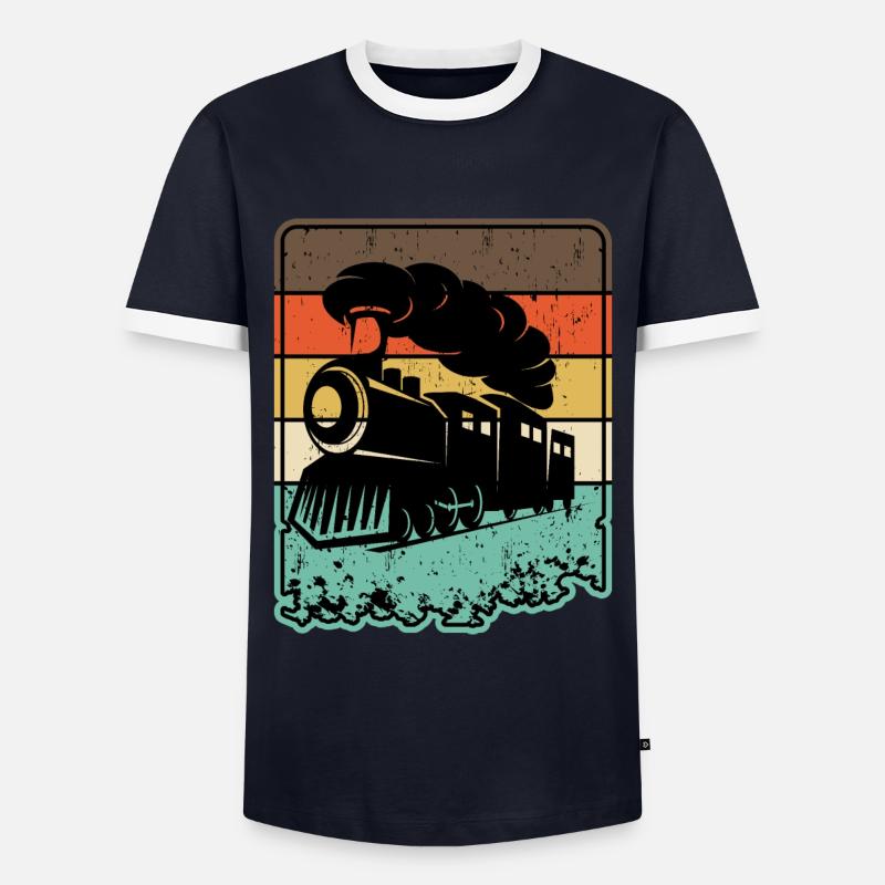 Retro train - Men's Ringer Shirt - navy/white 