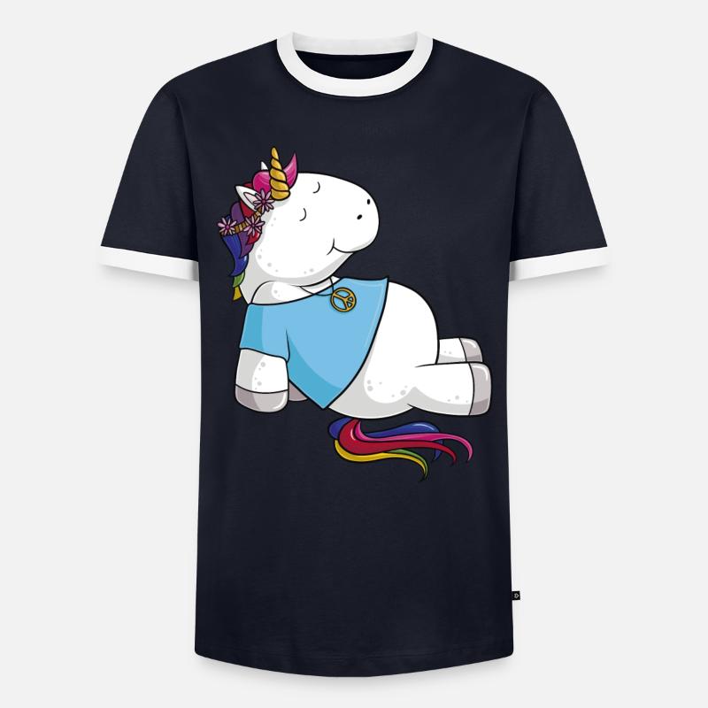 Hippie Einhorn Comic - Männer Kontrast-T-Shirt - Navy/Weiß 