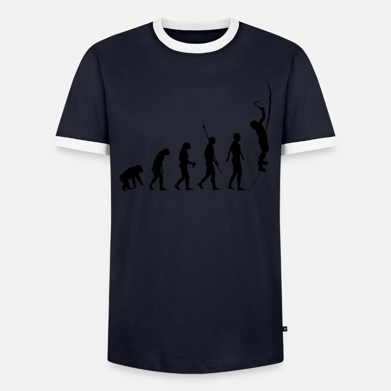 Evolution des Menschen, Eisklettern, Eiskletterer - Männer Kontrast-T-Shirt - Navy/Weiß