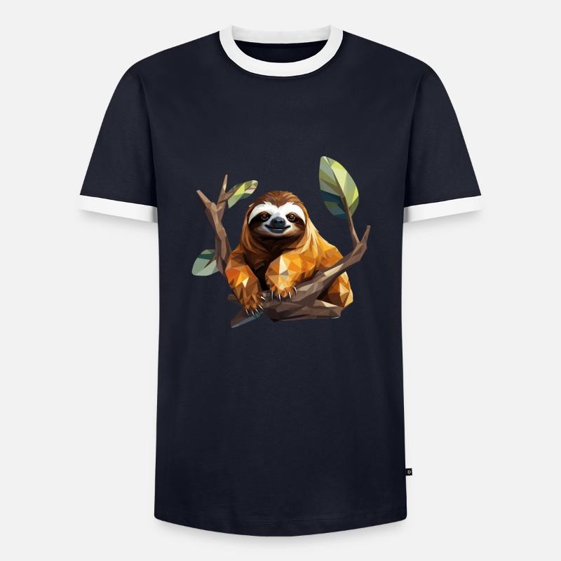 Faultier im Polygon Design - Männer Kontrast-T-Shirt - Navy/Weiß 