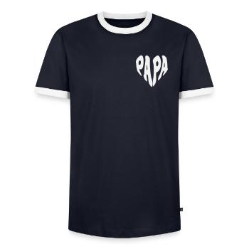 Papa – Kleines Herz (Sonderfarbe) - Männer Kontrast-T-Shirt - Navy/Weiß  - Vorne - AI Model Female 172 light (172cm) & AI Model Male 178 light (178cm)