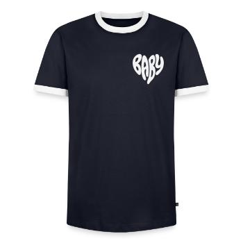 Baby - New born / Partner Small Heart (Custom Colo - Men's Ringer Shirt - navy/white  - Front - AI Model Female 172 light (172cm) & AI Model Male 178 light (178cm)