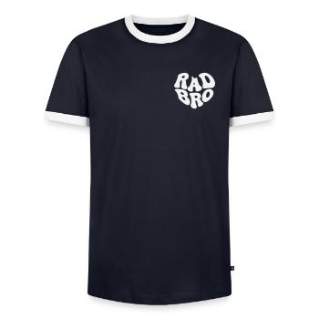 Rad Brother - Retro Heart (Custom Color) - Men's Ringer Shirt - navy/white  - Front - AI Model Female 172 light (172cm) & AI Model Male 178 light (178cm)