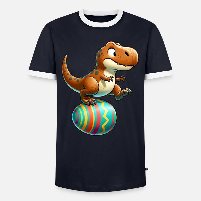 Dancing T-Rex, Easter Eggshell Fun - Men's Ringer Shirt - navy/white