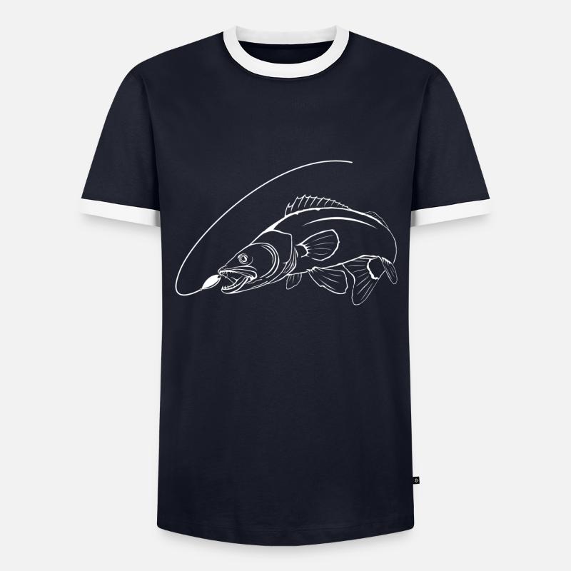 Zander mit Schnur 2 - Männer Kontrast-T-Shirt - Navy/Weiß 