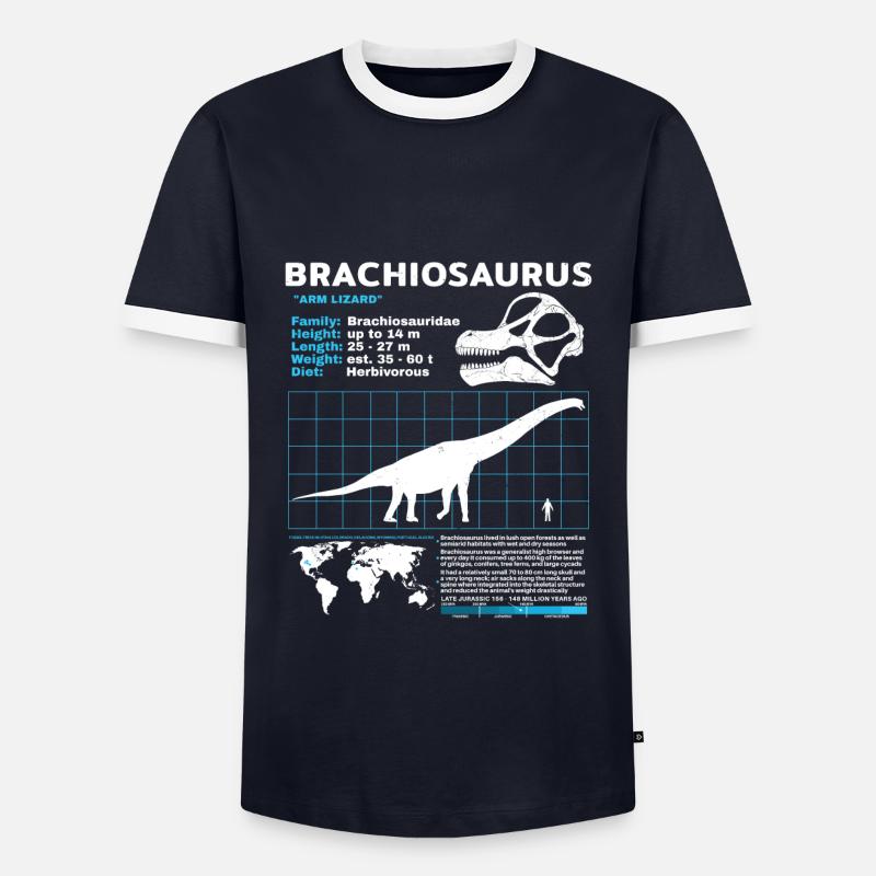 Brachiosaurus Datenblatt - Männer Kontrast-T-Shirt - Navy/Weiß