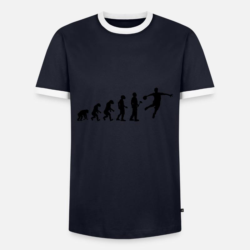Evolutionstheorie Handballer - Männer Kontrast-T-Shirt - Navy/Weiß 