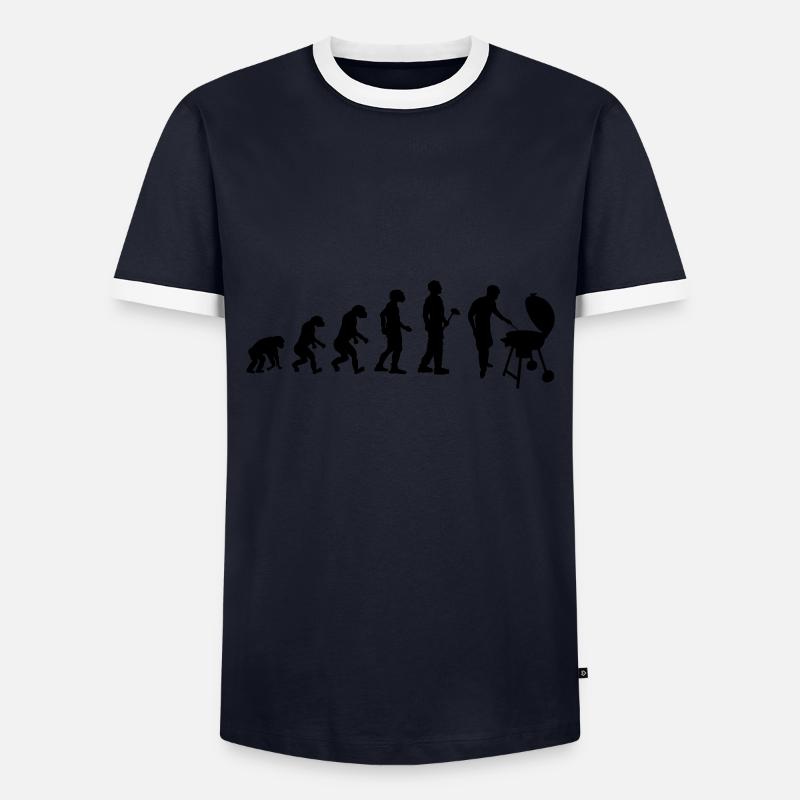 Evolutionstheorie Griller - Männer Kontrast-T-Shirt - Navy/Weiß