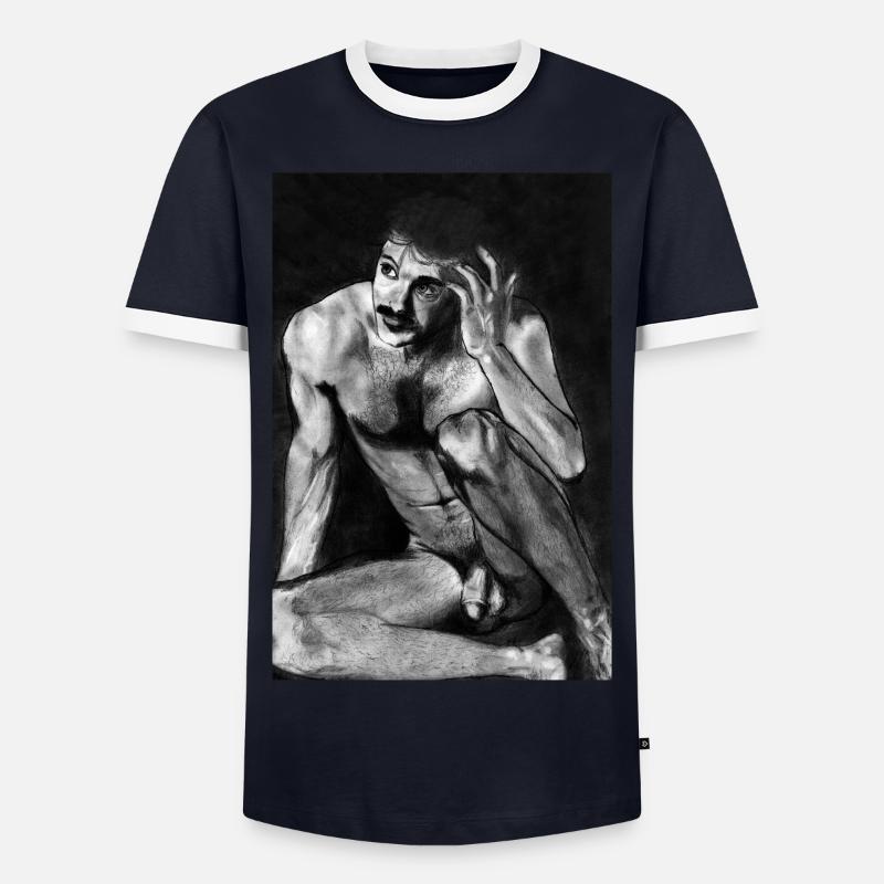 Nackter Mann mit Schnurrbart - Männer Kontrast-T-Shirt - Navy/Weiß