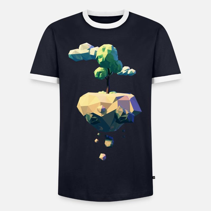 Flying Tree | Low Poly - Männer Kontrast-T-Shirt - Navy/Weiß 