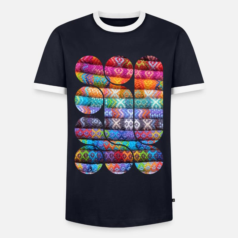 Helles gestricktes Patchwork - Männer Kontrast-T-Shirt - Navy/Weiß 