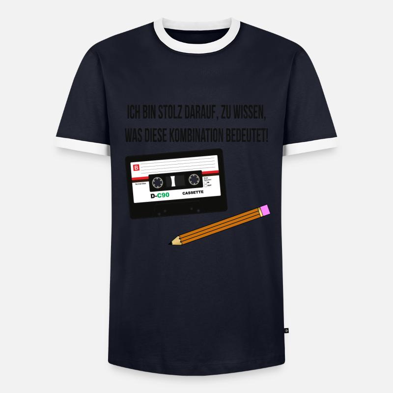 Kassette und Stift - Kindheits-Lifehack - Männer Kontrast-T-Shirt - Navy/Weiß 