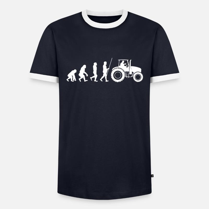 Traktor Landwirtschaft Bauer Evolution - Männer Kontrast-T-Shirt - Navy/Weiß