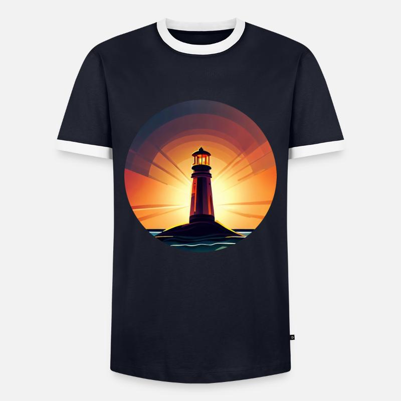 Lighthouse at sunset Romantic - Men's Ringer Shirt - navy/white 